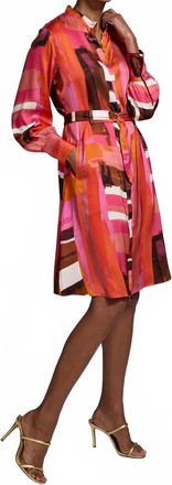Nic+Zoe Artful Blocks Glossy Shirtdress In Orange Multi