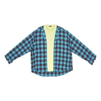 Balenciaga Trompe Loeil Checked Shirt And T-Shirt Blue Neon Yellow 699371TMM116305