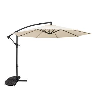 MonsterShop Cantilever Parasol 3m With Half Fan Base - Cream in Beige