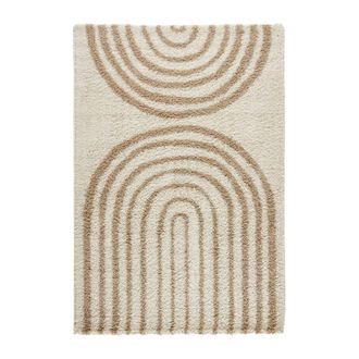 Sweeek Alfombra interior shaggy con dise&ntilde;os geom&eacute;tricos arco iris beige