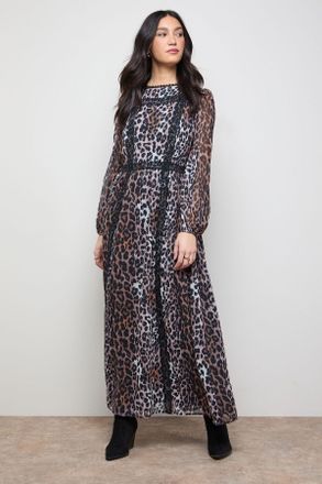 Oasis Womens Printed Lace Trim Balloon Sleeve Midi Smock Dress - Multicolour - Size 16 UK