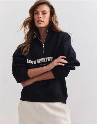 Aim'n felpa varsity nera con mezza zip-Nero