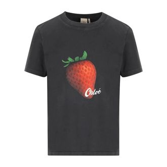 Chlo&eacute; Tops, Dames, Zwart, S, Katoen, Aardbeienprint T-shirt