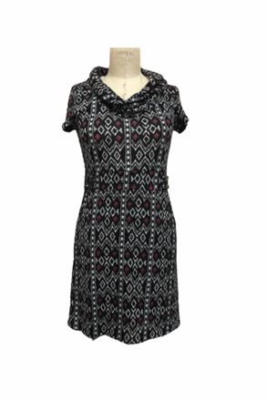 Papillon Womens Aztec Print Short Sleeve Sweater Dresss In Navy