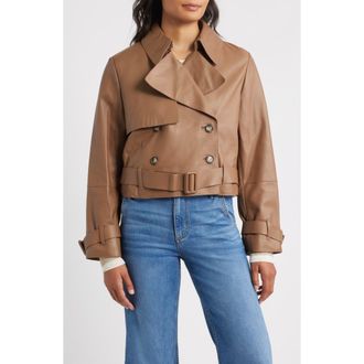 BOSS Satela Double Breasted Leather Jacket in Rust/Copper at Nordstrom Rack, Size 12