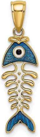 Diamond2Deal 14k Yellow Gold 3-D Blue Enamel Fish Bone Charm Pendant
