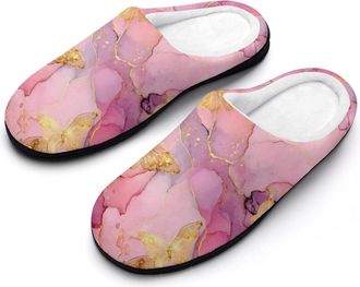 Generic Butterfly Pink Gold Marble Mens Slippers Comfortable And Non-slip Cotton Slipper Shoe for House