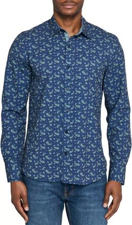 ConStruct Paisley Woven Long Sleeve Basic in Navy/green at Nordstrom, Size Xx-Large