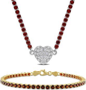 Mimi & Max 17 1/2ct TGW Blue Topaz Created White Sapphire Heart Necklace and Bracelet Sterling Silver