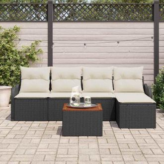 vidaXL Conjunto De Sof&aacute; De Jard&iacute;n 6 Pcs Negro Polirat&aacute;n Vidaxl