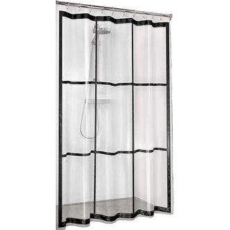 OEM Cortina De Ducha, Libre De Pvc, Impermeable, Para Ba&ntilde;o Y Ducha, Color: Transparente/negro, Ancho X Alto: 180 X 200 Cm