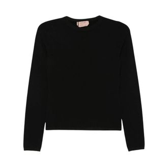 Twinset Fijngebreide trui met ronde hals - Dames - Ronde hals truien - Zwart - M - Truien & Vesten