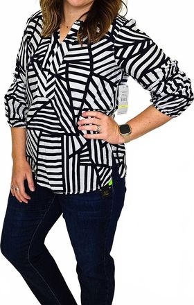 Multiples Abstract Three Quarter Sleeve Blouse In Midnight Navy