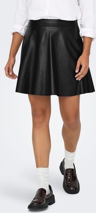 Only Lederimitatrock ONLY ONLUNA FAUX LEATHER FLARED SKIRT OTW, Damen, Gr. XS (34), schwarz, Web, Obermaterial: 100% Polyester, unifarben, regular fit knie