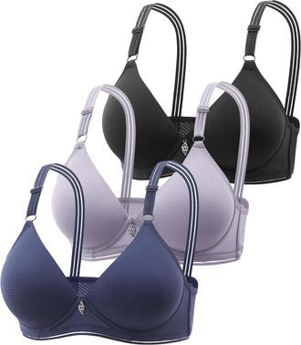 Generic Wireless Bras with Support and Lift 3 Pack Comfort Push Up T Shirt Bra for Everyday Breathable Fashion Deep Cup Bralette Vest Back Smoothing Bras for 