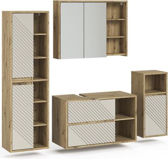 Vicco Conjunto De Muebles De Ba&ntilde;o Viola, Roble Artesanal, 4 Partes, Vicco