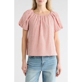 Chenault Stripe Puff Sleeve Seersucker Top in Red White at Nordstrom Rack, Size X-Large