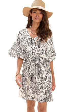 Lascana Womens Palm Print Cover Up in Ivory & Black at Nordstrom, Size 6