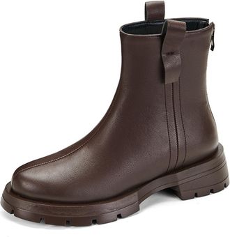 Generic Womens Chelsea Ankle Boots Faux Leather Square Toe Chunky Lug Sole Elastic Side Panels Pull Tab Side Zip Smooth Upper Supportive Fit And Durable Tract