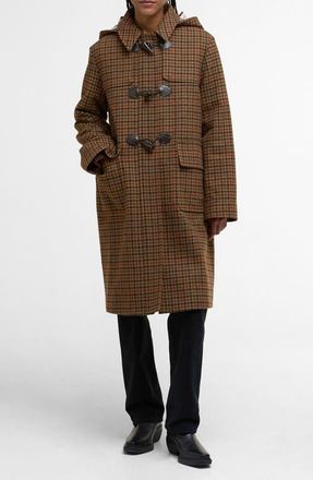 Barbour Melody Houndstooth Check Wool Blend Duffle Coat in Brown/tartan at Nordstrom, Size 10 Us