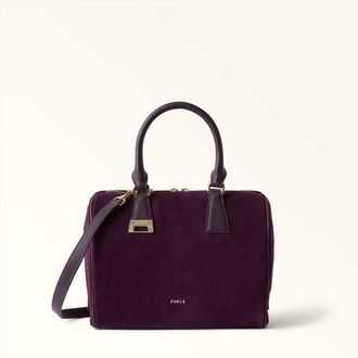Furla Olivia Boston Bag M Toni Winter Bloom Purple Suede + Sidney Calf Leather Woman