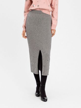 Twin-Set Gonna a tubino midi in maglia di lana con strass e spacco