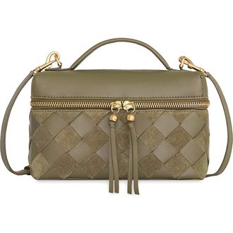 Rebecca Minkoff Frankie Woven Leather Train Case in Willow at Nordstrom