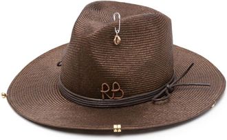 Ruslan Baginskiy chain-strap straw fedora hat - women - Cotton/Straw - S - Brown