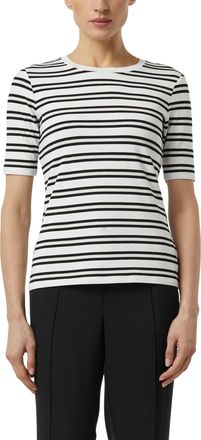 Comma T-Shirt COMMA, Damen, Gr. 34, ecru schwarz, Single Jersey, Obermaterial: 90% Viskose, 5% Elasthan, 5% metallisierte Fasern, gestreift, tailliert h&uuml;ftb