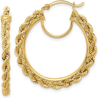 Diamond2Deal 10k Yellow Gold Diamond-cut Rope 2.95mm Hoop Earrings
