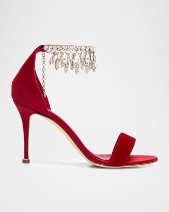 Manolo Blahnik 90mm Tulisan Embellished Velvet Sandals