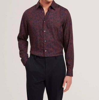 Ted Baker Askelle Tonal Floral Print Shirt In Maroon
