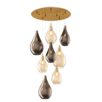 Top-Light Top-light - Lampadario Contemporaneo Drop 2.0 Metallo Ottone Vetro Ambra-bronzo 8 Luci E27