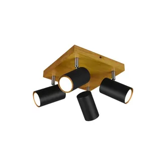 Trio Marley Foco 4 Spot Gu10 Negro Y Madera 22x22 Cm Trio Lighting
