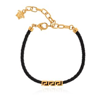 Versace Greca Leather Bracelet - Heren - Armbanden - Zwart - ONE Size - Leer - Accessoires
