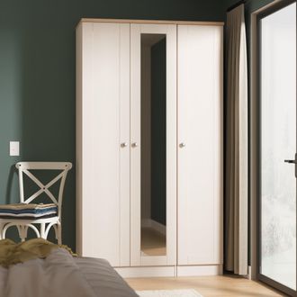 Welcome Furniture Tutbury Ready Assembled Tall Triple Mirror Wardrobe in Kashmir Ash & Bardolino Oak - Welcome Furniture | TJ Hughes