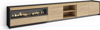 Skraut Home Skraut Home - Mueble Tv, Televisi&oacute;n, Muebles De Sal&oacute;n, Almacenaje, 310x37x50cm, Para Tv Hasta 80, Chimenea El&eacute;ctrica, Led, Estilo Moderno, Roble Y Neg