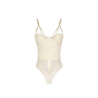 Elisabetta Franchi Body, female, White, Size: 2XL Bodysuit in Jersey with Jewel Plaques