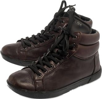 Prada Sneakers alte in pelle - Marrone