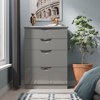 Lewis's Camden 4 Drawer Deep Chest in Grey Gloss & Dusk Grey - Ready Assembled - Lewiss Home | TJ Hughes