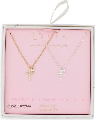 Leith Together Is My Favorite Place To Be Set of 2 Cross Pendant Necklaces in Clear- Gold- Silver at Nordstrom Rack