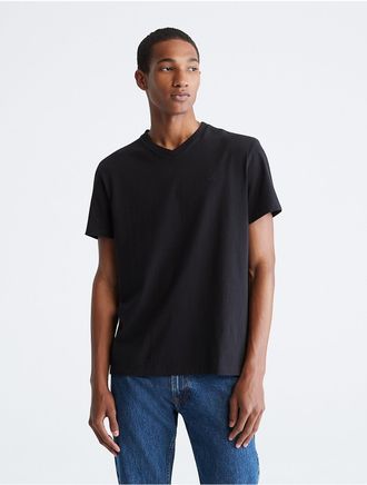 Calvin Klein Jeans Calvin Klein Mens Smooth Cotton Solid V-Neck T-Shirt - Black - 2XL