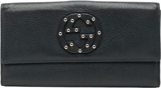 Gucci Navy Leather Long Wallet (Bi-Fold) (Pre-Owned)