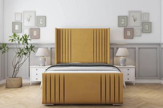 Sloomy Camden Plush Bed Frame With 50 Upholstered Wingback Headboard in Mustard | Size: Super King