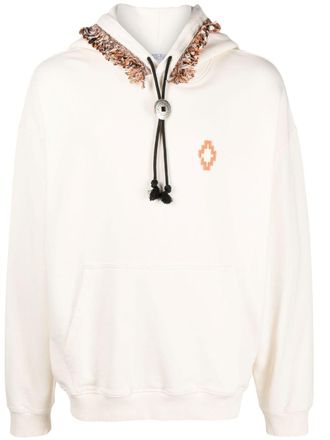 Marcelo Burlon Fringes Comfort logo-print hoodie - men - Cotton - L - Neutrals
