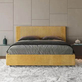 ITYhome Letto Matrimoniale Senza Rete Imbottito 160x190 Tessuto Labirinto 6 Giallo Rosal
