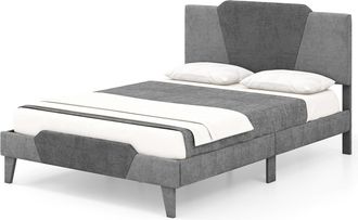 Costway Cama Tapizada 140x200cm, Camas Matrimoniales Terciopelo Con Cabecero, Estructura Cama Para Soporte De Colch&oacute;n, Sin Necesidad De Somier De L&aacute;minas De M