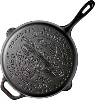 Victoria Victoria Calaca Sart&eacute;n Hierro Fundido Esmaltado Dise&ntilde;o Calaca Inducci&oacute;n 30cm Apta Fuego, Horno Cast Iron Skillet Negro