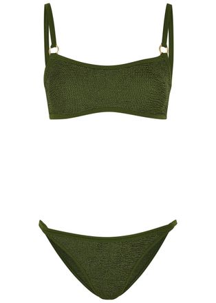 Hunza G Iris Gold-hoop Crinkle Bikini - Khaki - One Size