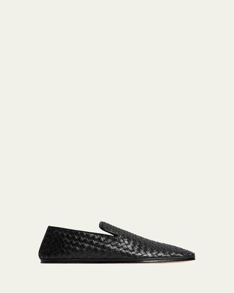 Bottega Veneta Mens Palazzo Intrecciato Leather Square-Toe Slippers